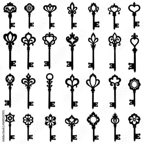 Collection of ornate antique skeleton keys silhouettes