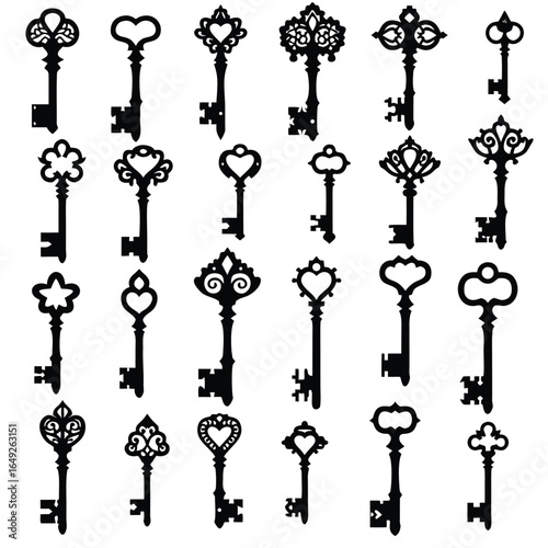 Collection of ornate antique skeleton keys silhouettes
