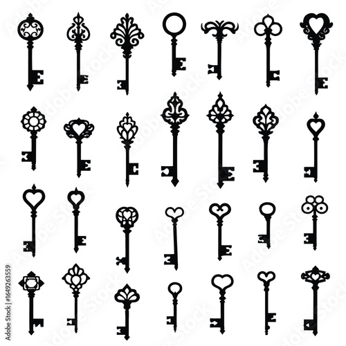 Collection of ornate antique skeleton keys vintage