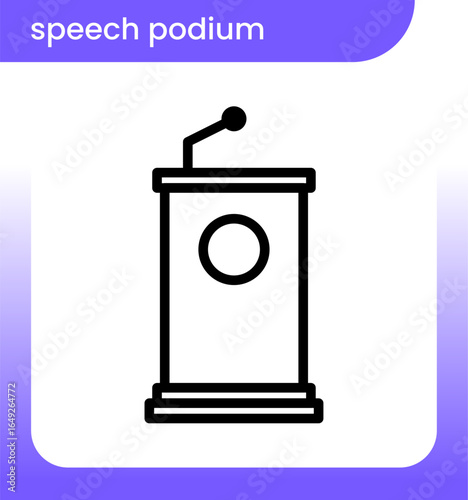 Simple speech podium line icon with microphone for public speaking, presentation, and debate concepts, perfect for web, mobile app, and user interface design.