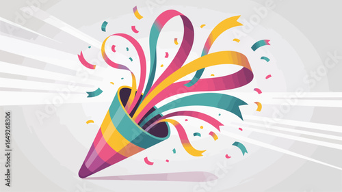 Celebrate in style with a vibrant popper erupting with colorful ribbons and confetti, perfect for festive occasions and joyous moments.
