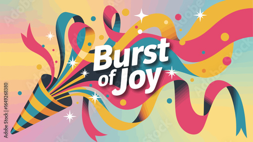 Unleash vibrant celebration with a joyous burst of confetti and ribbons, perfect for festive events and happy announcements