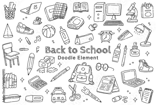Back to School Themed Doodle Illustration - Hand Drawn School Supplies Design Elements