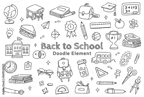 Back to School Themed Doodle Illustration - Hand Drawn School Supplies Design Elements