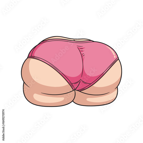 Cartoon illustration of a large, curvaceous female posterior in pink underwear.