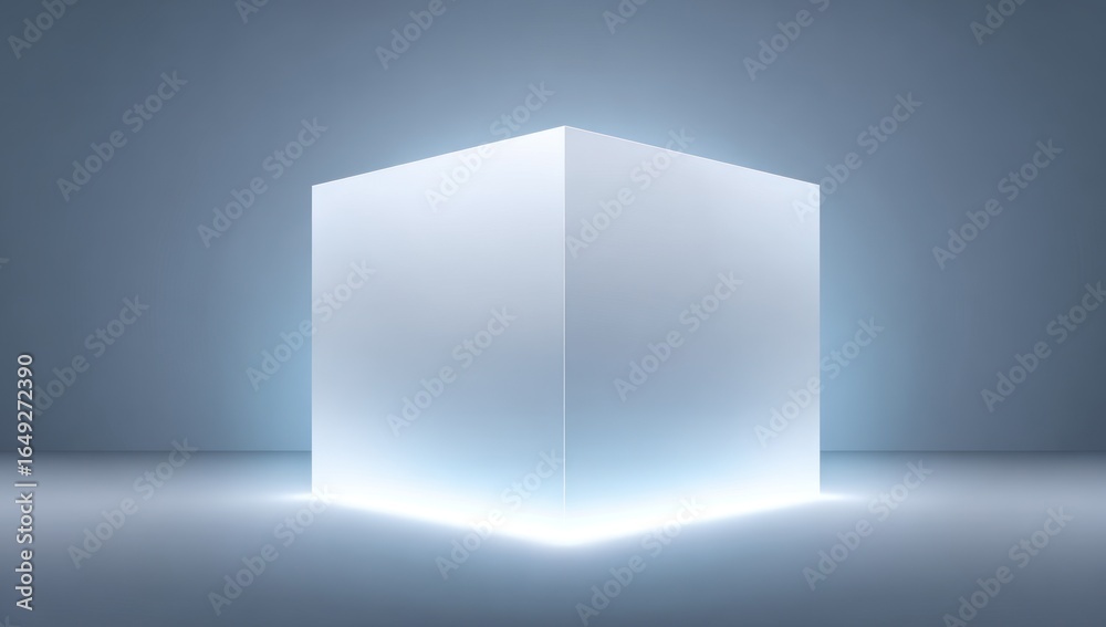 Fototapeta premium Illuminated white cube on a muted gray background