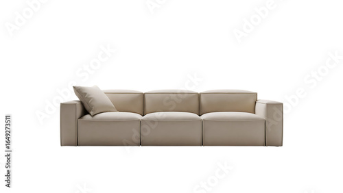 Modern beige modular sofa with cushion isolated on transparent background, a comfortable and stylish piece of furniture for living room