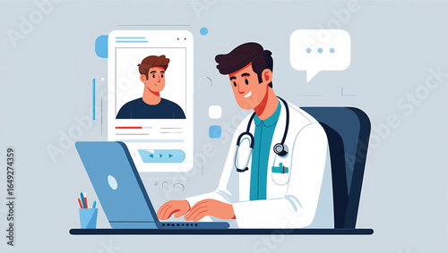 Doctor Consulting Patient Online Via Laptop, Digital Health Care Services