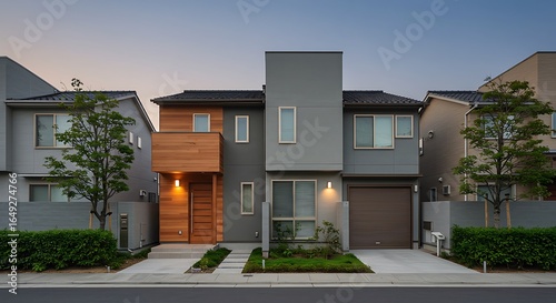 Contemporary inviting  Japan home exterior enhanced by urban townhouse with sleek contemporary facade