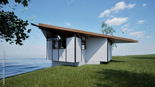 Wallpaper Mural wooden house on the seashore, a place to relax, 3D visualization of the exterior Torontodigital.ca