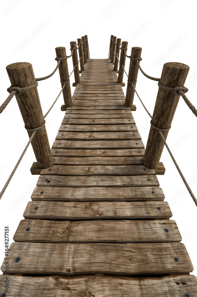 Fototapeta premium Rustic Wooden Pathway Over a Void, Inviting Exploration and Imaginative Journeys, cut out