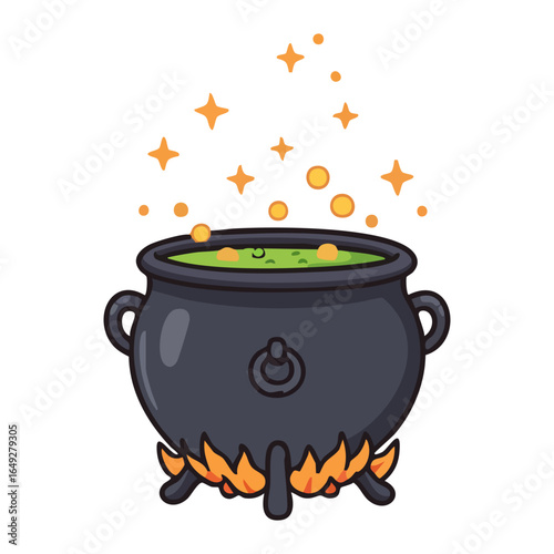 Halloween Witch Cauldron Vector, Magic Spell Cooking Pot Illustration