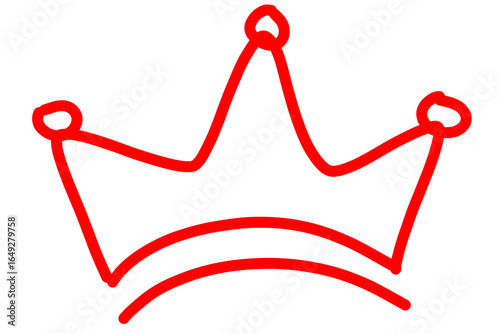Red crown icon. Hand drawn doodle style king queen crown, majestic tiara. Royal crown icon symbol coronation tiara sign. Crown logo isolated on transparent png