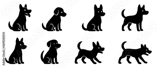 Dog silhouette icon set ,sitting, standing, running, aggressive dogs.Vector