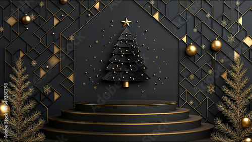 Geometric Black - Gold Christmas Display Scene