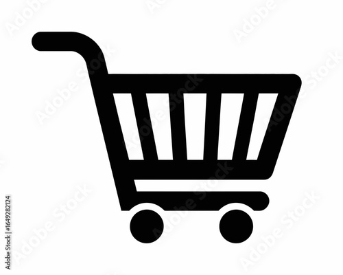 Black silhouette of a shopping cart on a white background isolated on white background