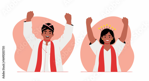 Indonesia's Independence Day Festive and Joyful Atmosphere, Symbolic Red and White Icons, Historical Significance, Unity, Patriotism, National Pride.