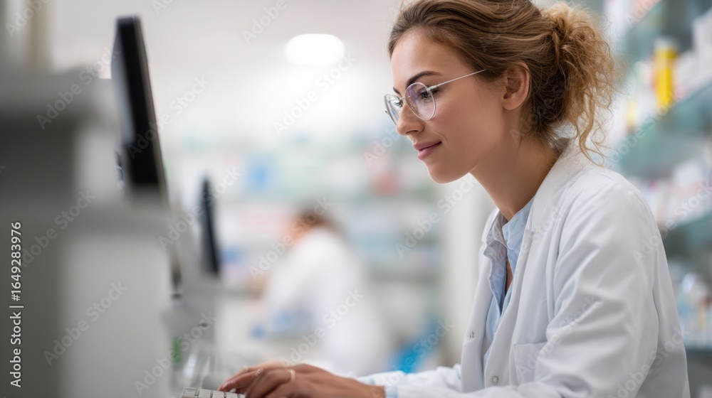 Pharmacist in medium shot carefully inputting patient data into Bayesian software for vancomycin dosing main focus on focused face background softly blurred. Pharmacist in medium shot carefully inputting patient data into Bayesian software for vancomycin dosing main focus on focused face background softly blurred.