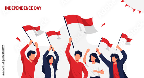 Indonesia's Independence Day A Festive, Joyful celebration of Historical Significance. Symbolic red and white icons foster Unity in Diversity, inspiring Patriotism, National Pride.