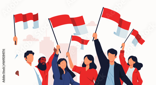 Indonesia's Independence Day Festive, joyful atmosphere of historical significance, fostering patriotism, national pride, and unity in diversity through symbolic red and white.