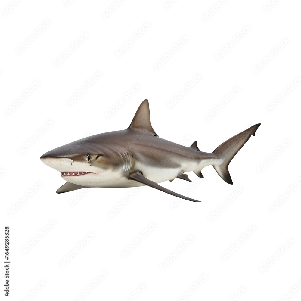 Obraz premium Ultra Realistic Shark PNG – High Resolution Ocean Predator with Sharp Focus, Smooth Skin Texture, and Soft Natural Shadows Isolated on White Background