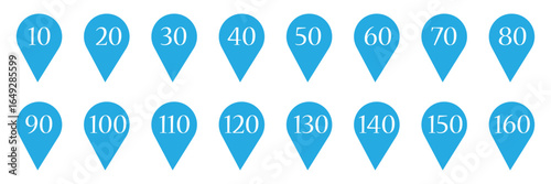 Speed limit 5 to 200km round road traffic icon sign flat style design vector illustration set isolated on white background. Circle standard road sign with number km/h in eps 10.Vector background .