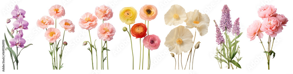 Obraz premium PNG Colorful delicate floral arrangement, element set on transparent background