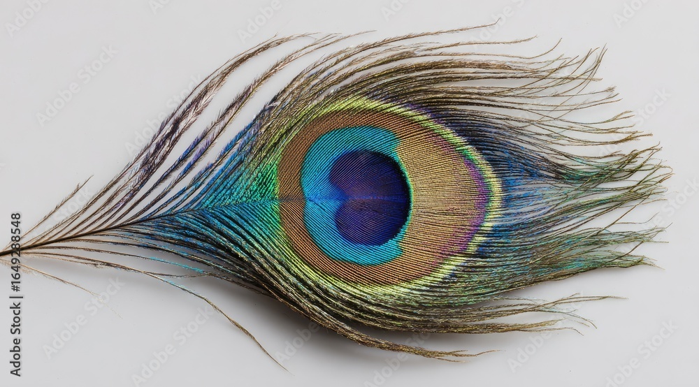 Fototapeta premium Peacock feather, vibrant colors, detailed eye