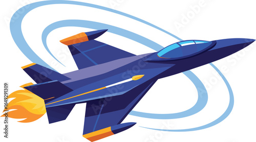 Top-down view of a sleek blue fighter jet ready for high-speed flight