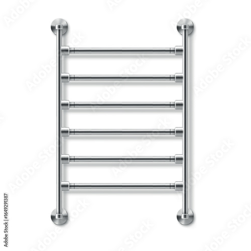 Illustration of a heated towel rail in a modern design that is ideal for keeping towels warm and dry, adding comfort to the bathroom