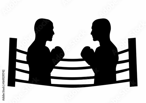 Silhouette of two boxers facing each other inside a boxing ring ready for a fight or sparring match