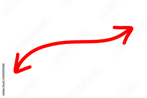 Red both side arrow pointing to the target. upward  downward arrow  hand drawn arrow doodle style emphasis and highlights. Hand drawn red arrow icon isolated on transparent png