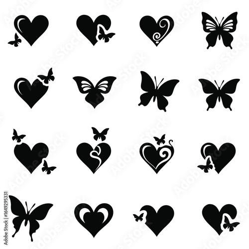 Black Heart Butterfly Silhouettes Collection love romance