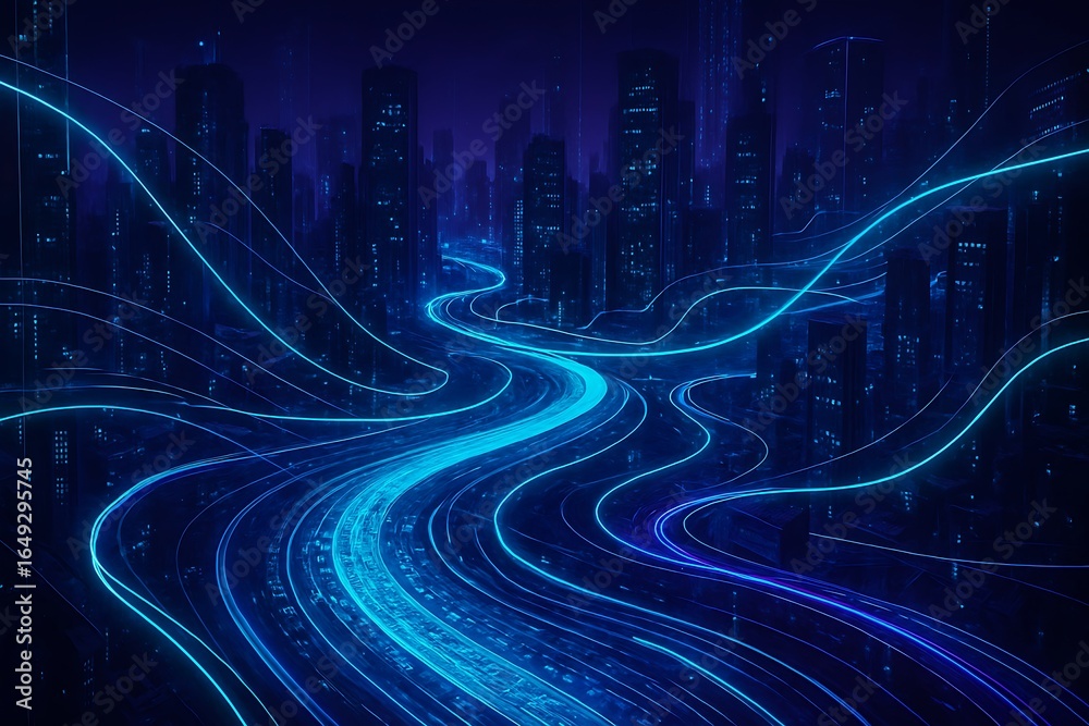 Fototapeta premium Futuristic Neon Cyberpunk Smart City Skyline with AI, Metaverse, and Blockchain Digital Infrastructure
