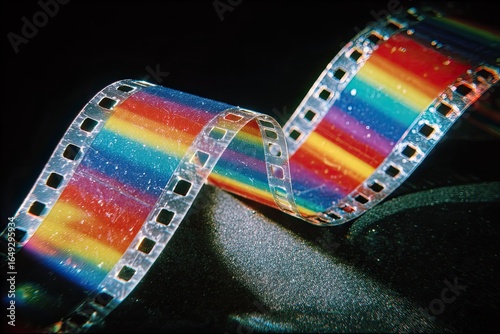 Rainbow film strip,  a colorful, curled piece of movie film