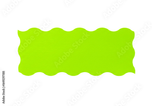 Wavy bright lime green sticker with rugged edges, isolated on white, ideal for highlighting special discounts.