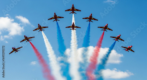 Red Arrows Aerobatic Display with Red White Blue Smoke Trails