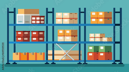 Shelves filled with boxes of various colors and sizes in a storage or warehouse type of environment