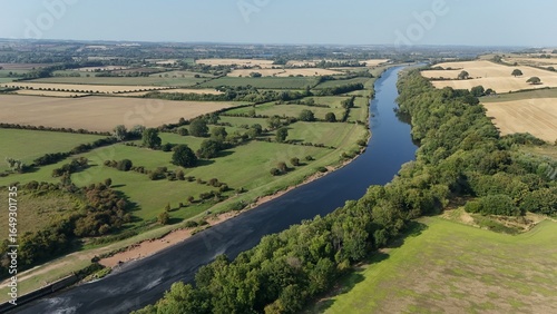 фотографія Aerial drone view of Gunthorpe weir and canal narrowboat harbour River Trent, ru
