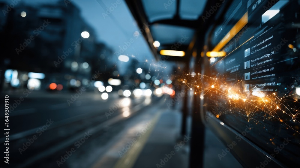 Fototapeta premium Glowing Digital Transport Sign Displaying Public Information at Night