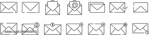 Mail and Email Line Icon Set. Outline web icons. Pixel perfect. suitable for apps and websites Ui designs. Postal Letter, Mailbox, Email, Post Office, Envelope, Messaging. Editable strokes. vector ill