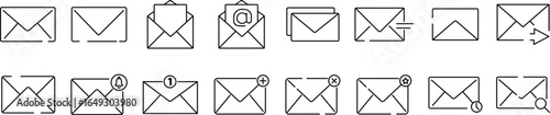 Mail and Email Line Icon Set. Outline web icons. Pixel perfect. suitable for apps and websites Ui designs. Postal Letter, Mailbox, Email, Post Office, Envelope, Messaging. Editable strokes. vector ill