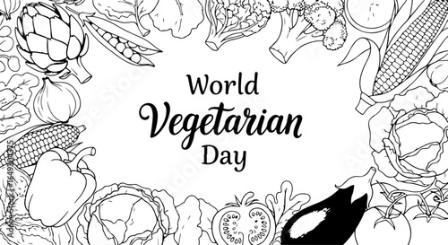 Celebrate World Vegetarian Day with a delightful assortment of fresh and healthy vegetables in outline drawing