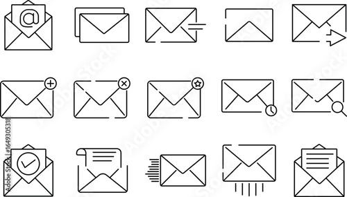 Mail & message Editable line stroke icon set. email vector icon set. Postal Letter, Mailbox, Email, Post Office, Envelope, Messaging. vector illustration
