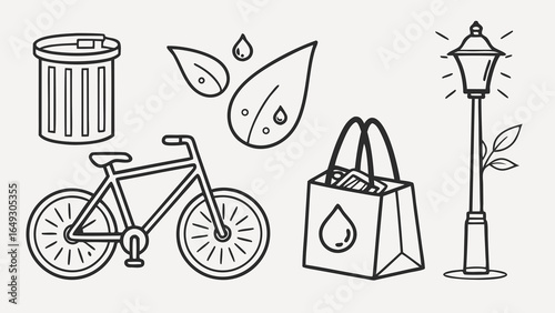 Eco friendly lifestyle icons for sustainability and green living