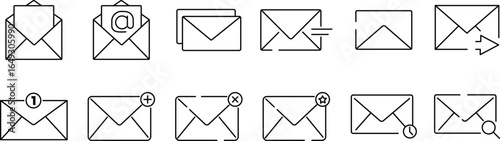Mail & message Editable line stroke icon set. email vector icon set. Postal Letter, Mailbox, Email, Post Office, Envelope, Messaging. vector illustration
