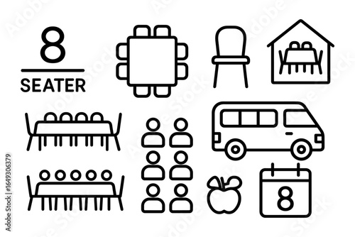 Linear symbols for seating, transportation, and event planning