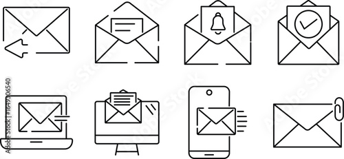 Mail & message Editable line stroke icon set. email vector icon set. Postal Letter, Mailbox, Email, Post Office, Envelope, Messaging. vector illustration
