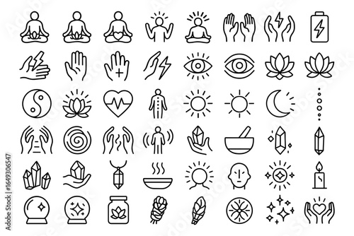 Minimalist line art of wellness and meditation icons