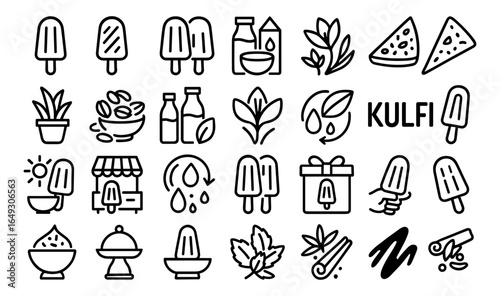 Minimalist ice cream and refreshment icons for summer design projects